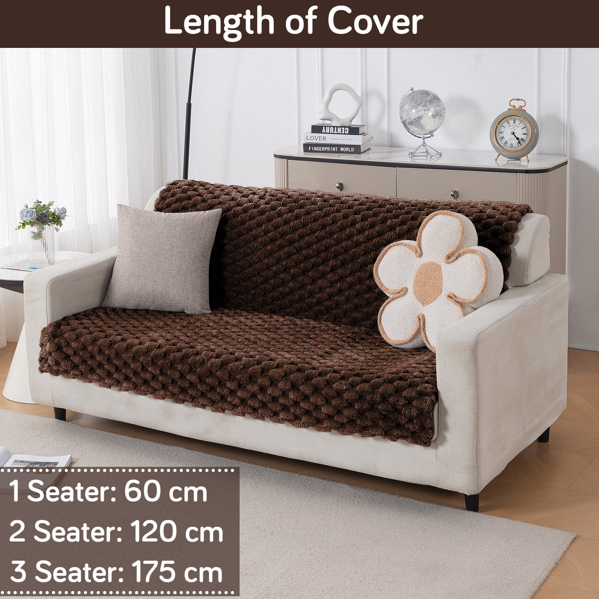 'BunnySoft Series' Plush Sofa Cover Throw for Sofa Seat & Back, Dark Chocolate