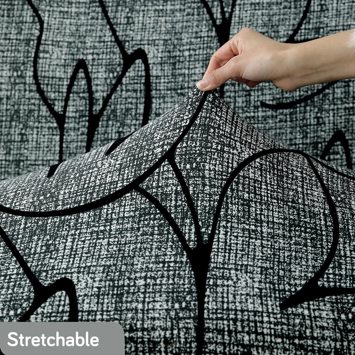 Intense Grey Abstract Floral  Lines Print stretchable sofa cover set
