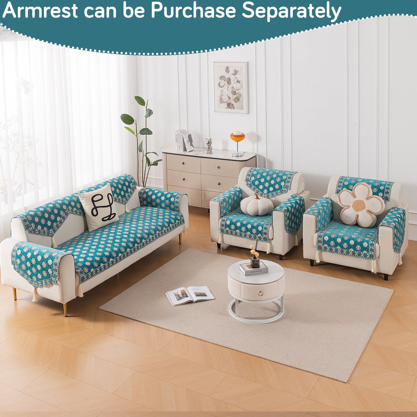 Heritage Weave Premium Jacquard Sofa Cover Set with Tassels - Emerald Teal