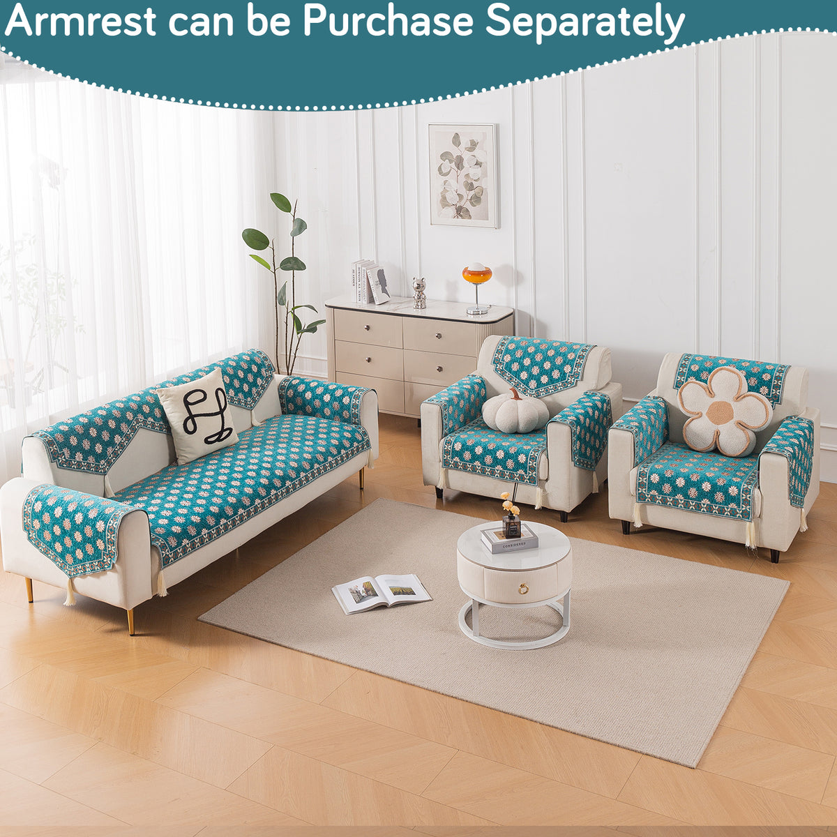 Heritage Weave Premium Jacquard Sofa Cover Set with Tassels - Emerald Teal