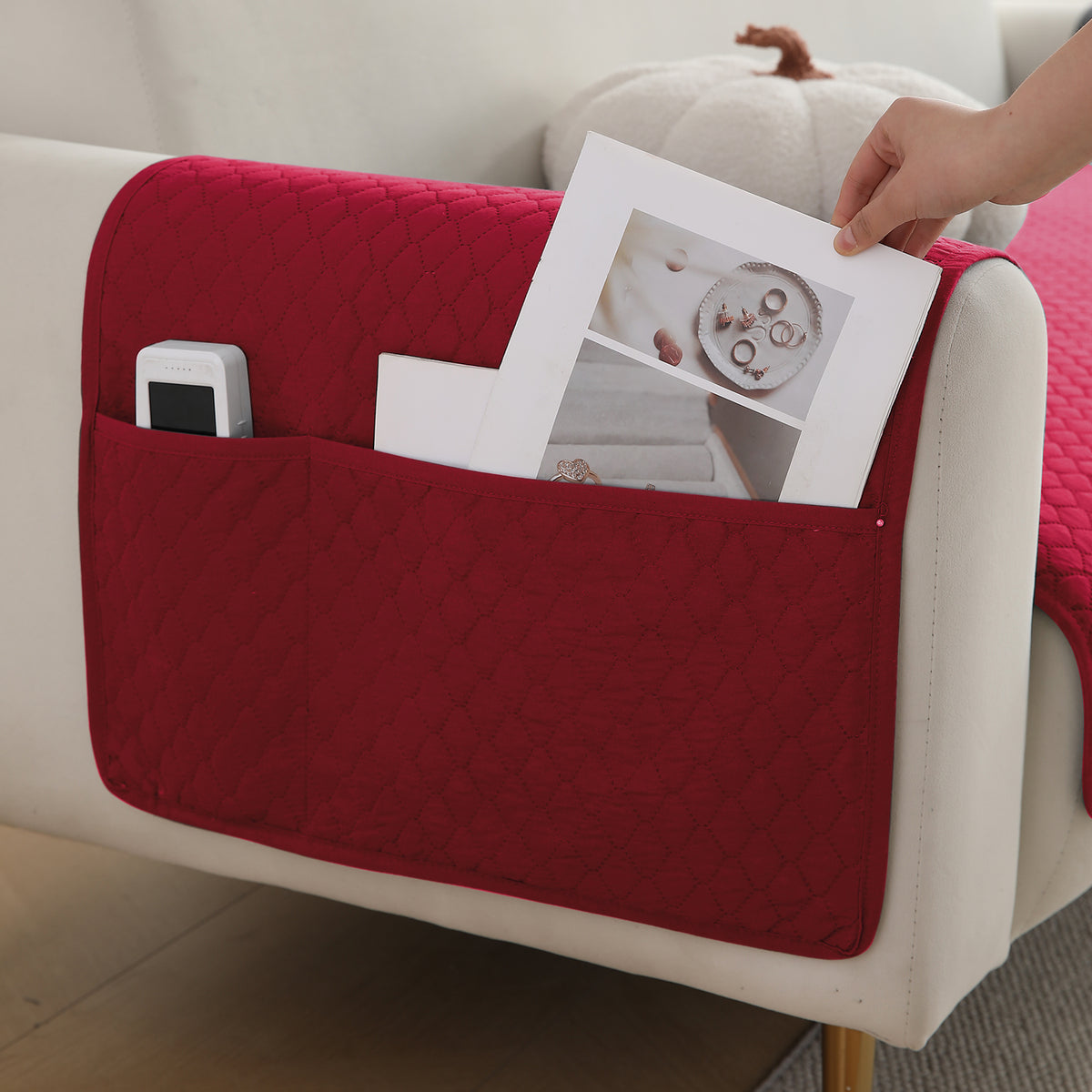 2 Pcs Quilted Sofa Armrest Cover, Maroon