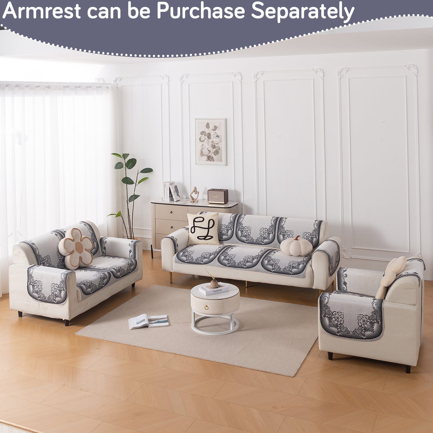 HeavenHue Fleece Soft Touch Quilted Sofa Cover Set Washable Sofa Panel for Seat & Back - Twilight Lace