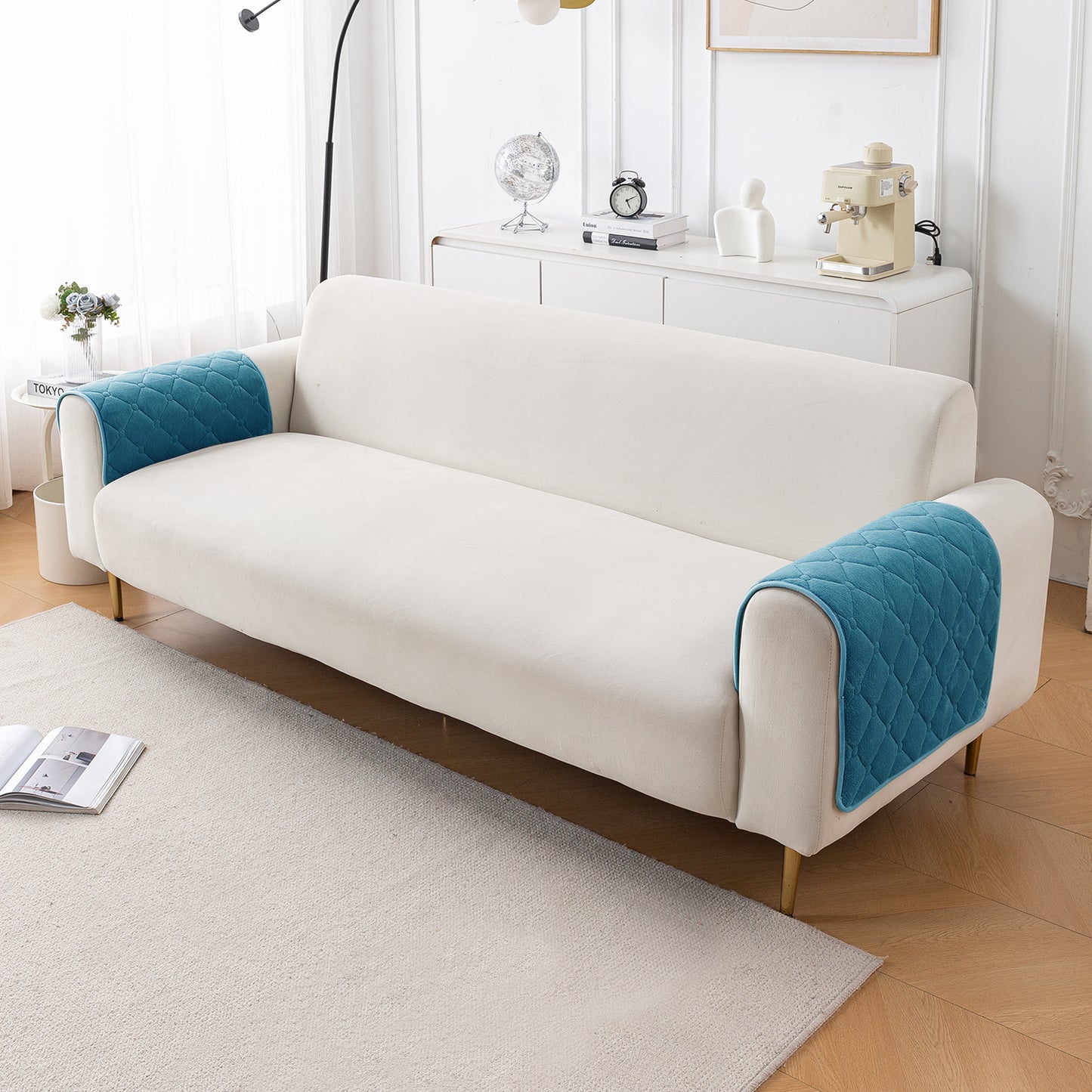 Diamond Tuft Plush Sofa Cover Mat, Dusty Teal