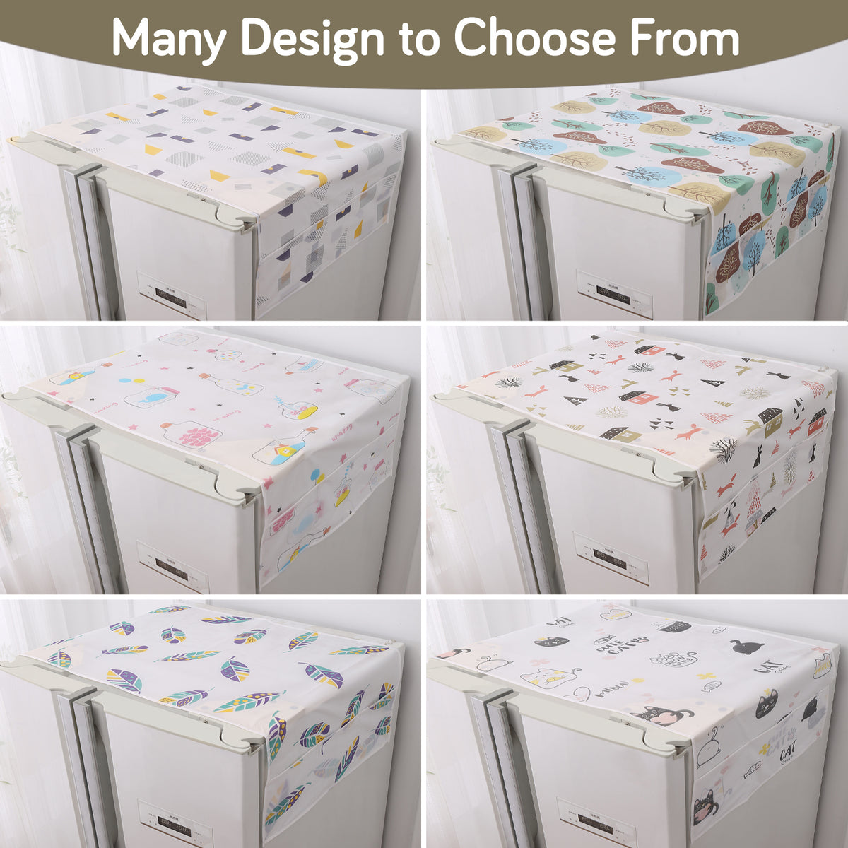 Small / Large Fridge Cover Top | For Smaller Single Door, Double Door and Bigger Double Door Refrigerator - Waterproof, Printed with 6 Side Pockets, Woodland Village