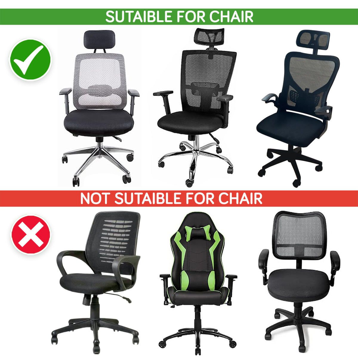 Water Repellent Office Chair Cover with Headrest (High-Back) – 210 GSM Stretch Jacquard – Washable, Anti-Slip Fit for Ergonomic Mesh Office Chairs, Dark Grey