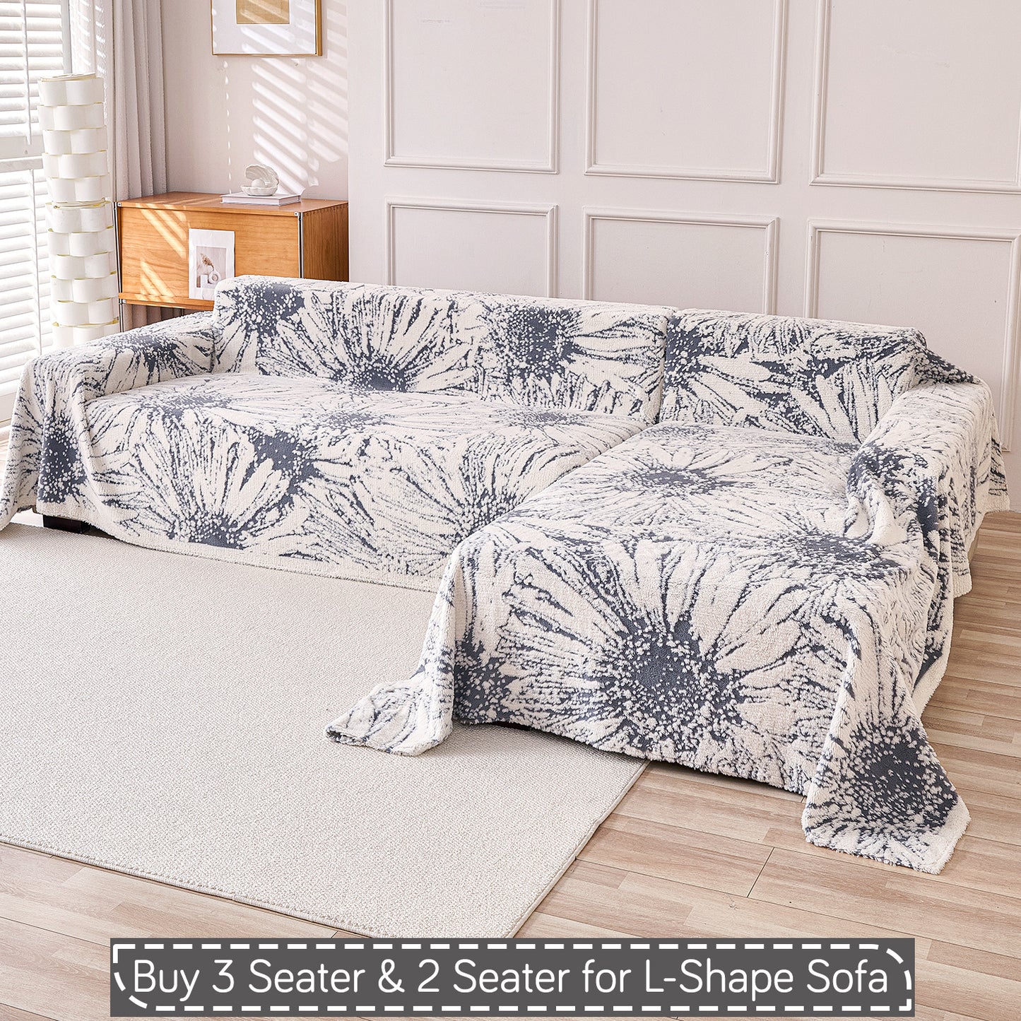 Buy Frost Grey Colour Noirea Series Luxury Plush Sofa Throw for L-shape Sofas - 3 & 2 Seater Sofa Sets | HOKIPO