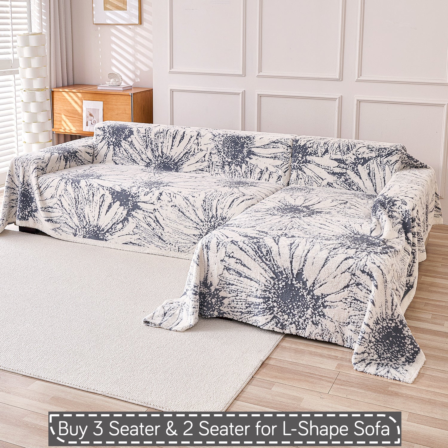 Buy Frost Grey Colour Noirea Series Luxury Plush Sofa Throw for L-shape Sofas - 3 & 2 Seater Sofa Sets | HOKIPO