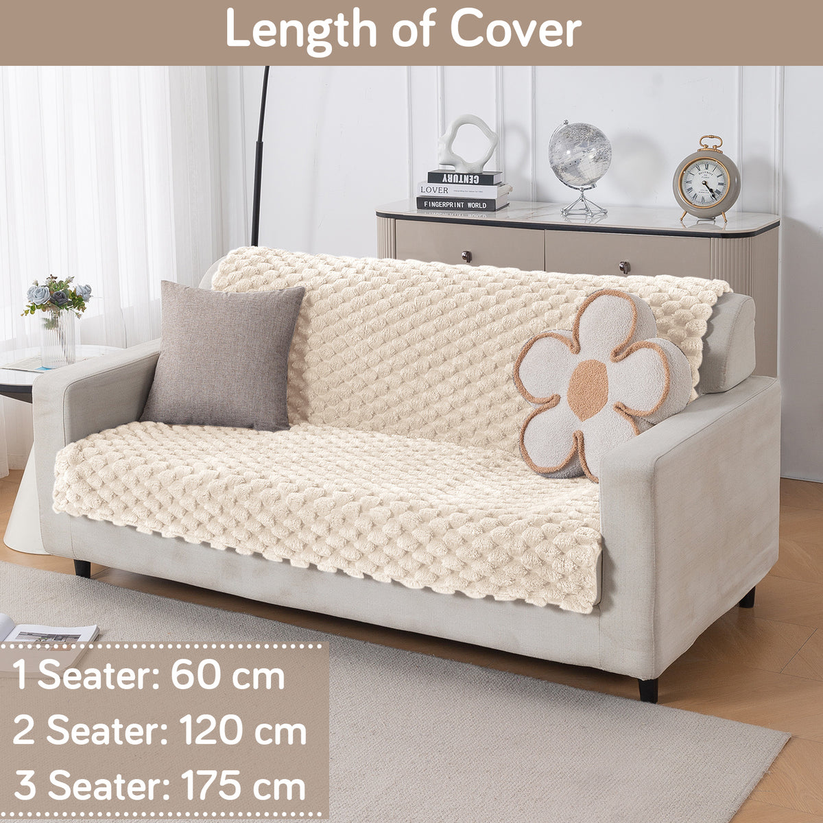 'BunnySoft Series' Plush Sofa Cover Throw for Sofa Seat & Back, Cream