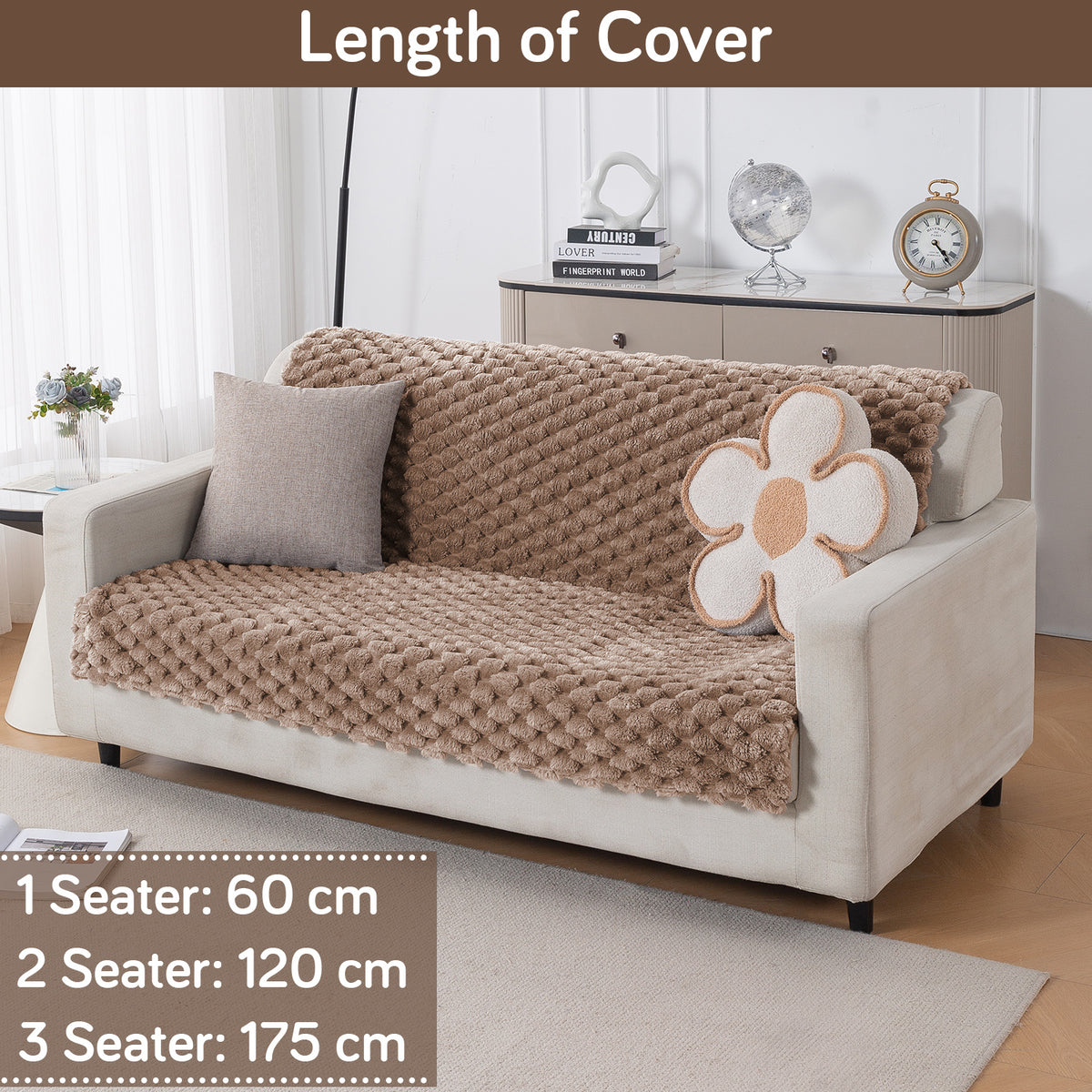 'BunnySoft Series' Plush Sofa Cover Throw for Sofa Seat & Back, Canvas Brown
