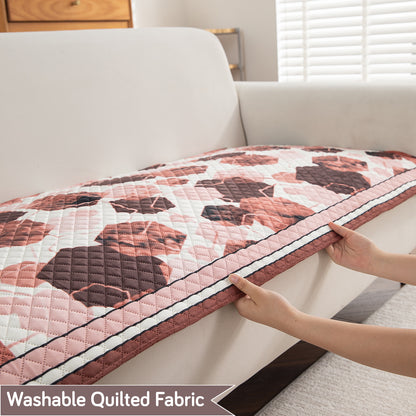 LiefNest Printed Holland Velvet Sofa Mat with Foam Filling - Geometric Hexagon Cider Red for 1/2/3 Seater & Armrest