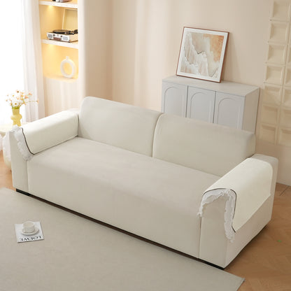 French Classic Frill Wavy Sofa Cover Mat, Snow White Ivory