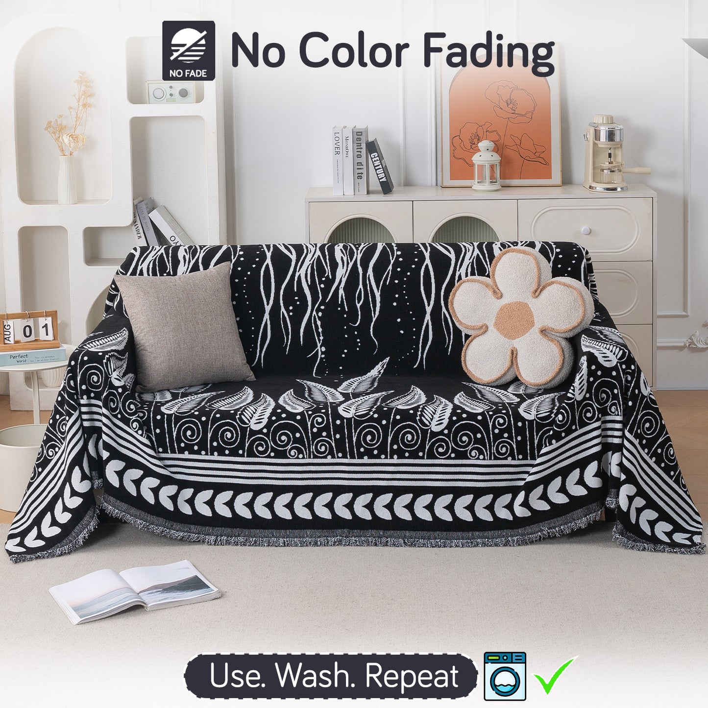 Buy Black Fern Tribal Serene Abode Chenille 3 Seater Sofa Throw | HOKIPO