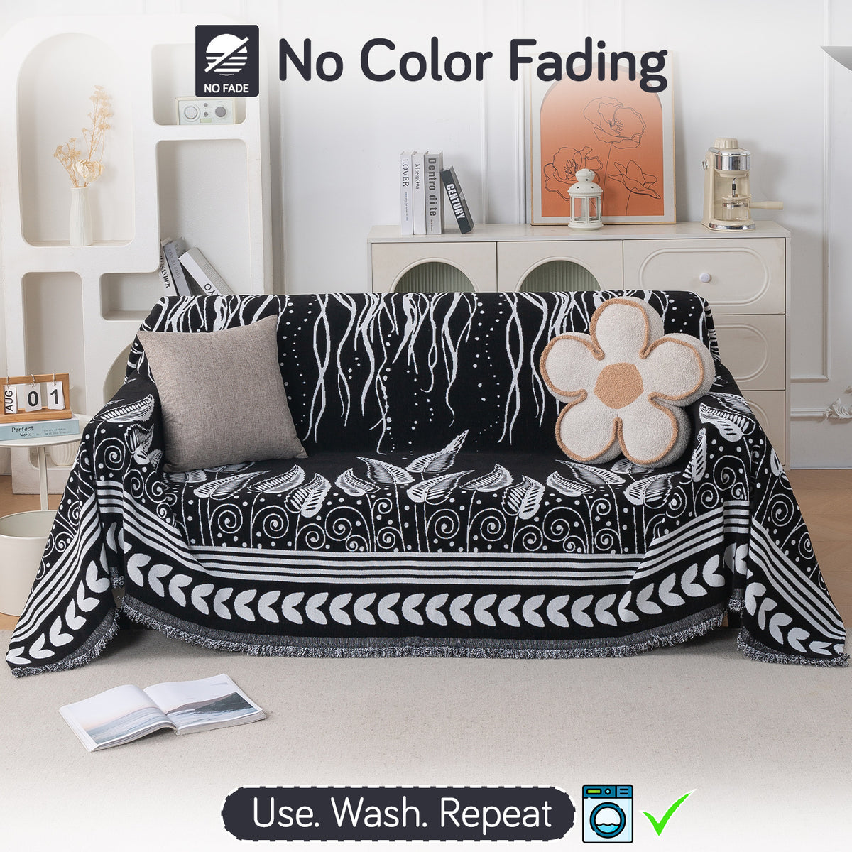 Buy Black Fern Tribal Serene Abode Chenille 3 Seater Sofa Throw | HOKIPO