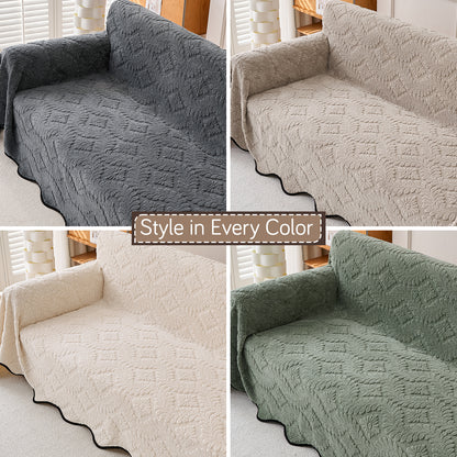'Wavy Petal Crest Series' Plush Sofa Cover Throw for Complete Sofa, Light Cream