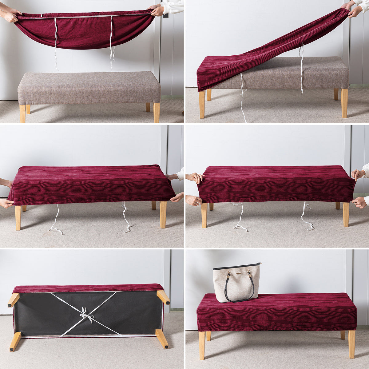 Nestiva Series 200gsm Knitting Jacquard Bench Cover - Burgundy