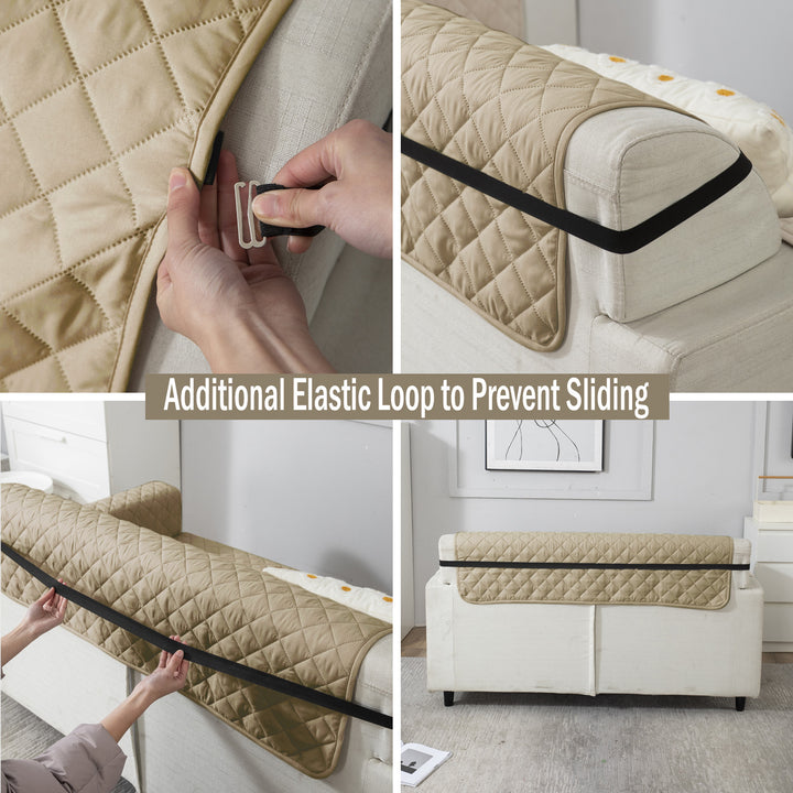 Beige sofa cover with non slip elastic strap