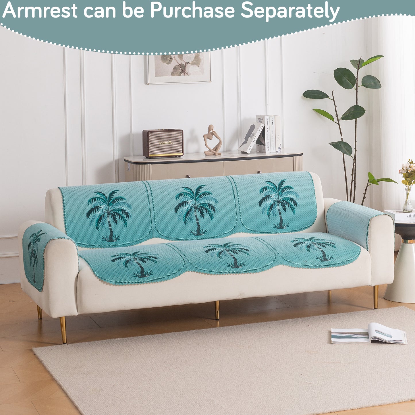 HeavenHue Fleece Soft Touch Quilted Sofa Cover Set Washable Sofa Panel for Seat & Back - Island Breeze