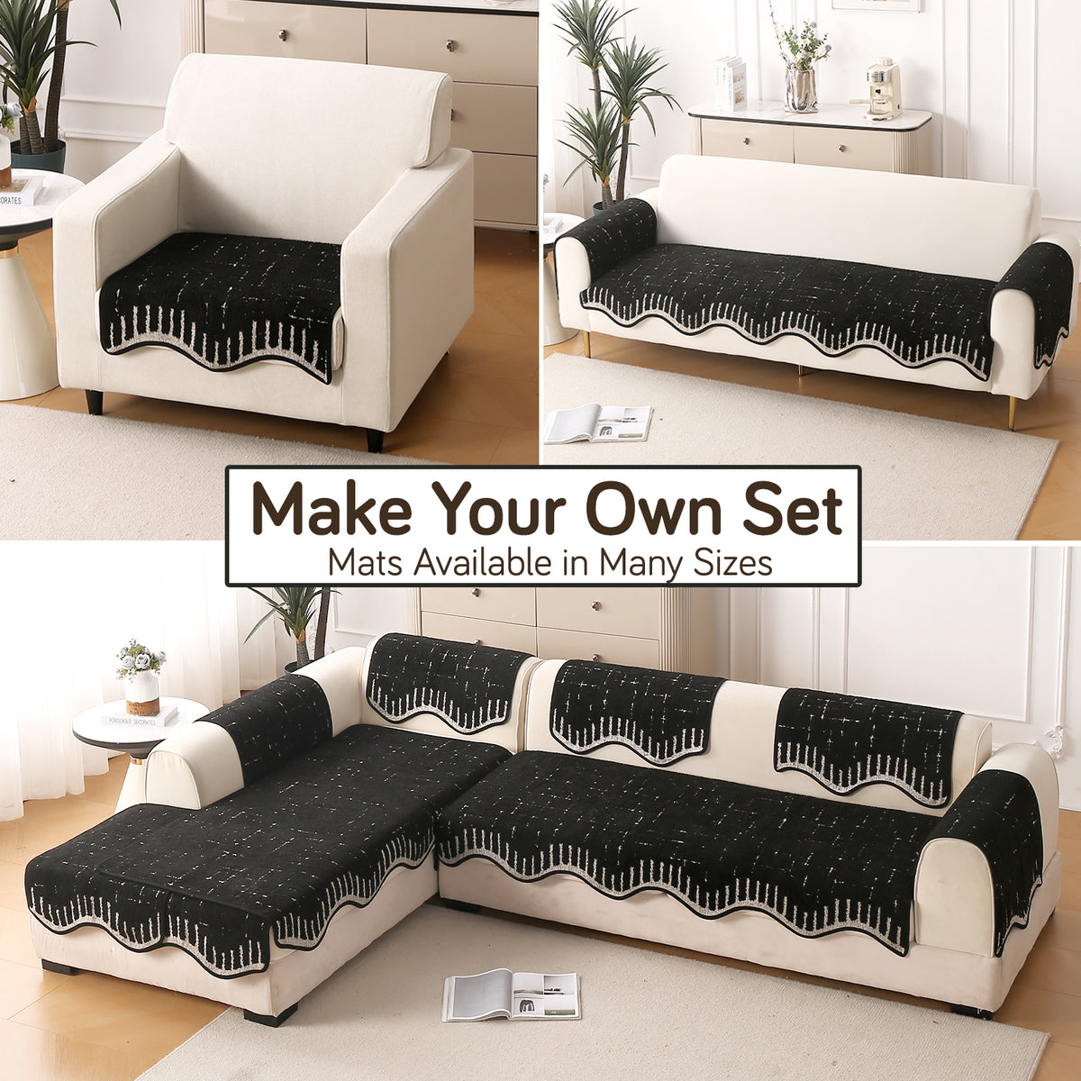 Premium Supple Soft Wavy Sofa Cover Mat, Black
