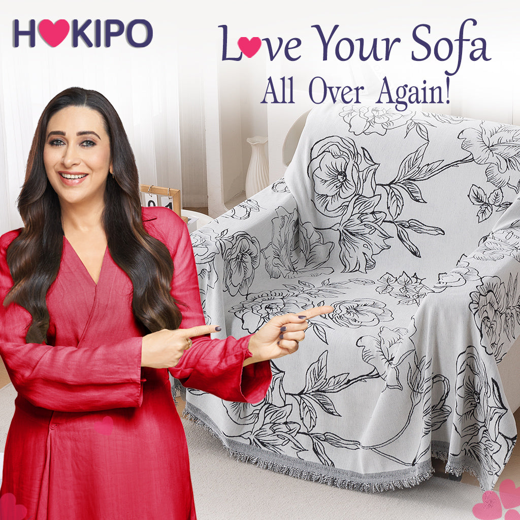 Premium 320 GSM Chenille Sofa Cover Throw All Season 'Serene Abode Series', White Rose Garden