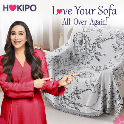 Premium 320 GSM Chenille Sofa Cover Throw All Season 'Serene Abode Series', White Rose Garden