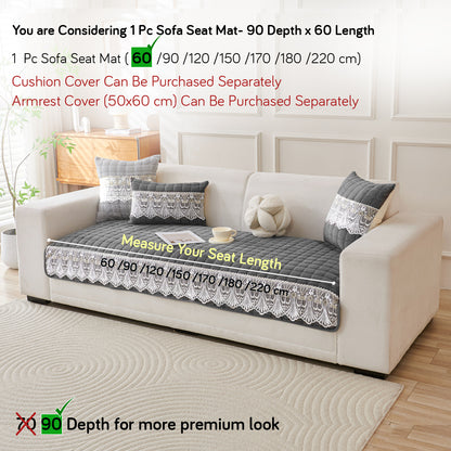 BelleLace Series Imperial Milk Velvet Sofa Cover Mat with Lace Design - Porpoise Grey