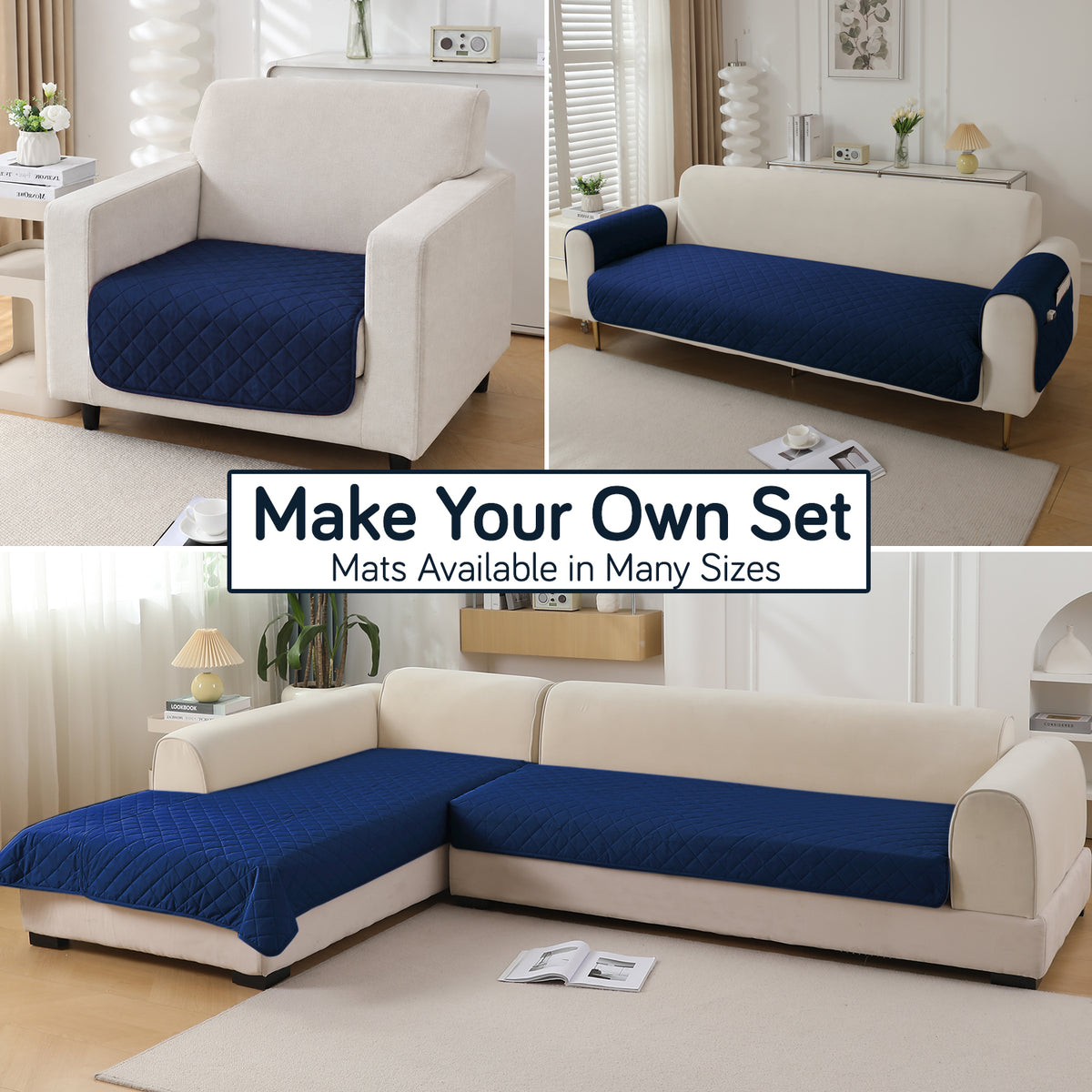 Drylin Quilted Sofa Cover Mat, Navy Blue