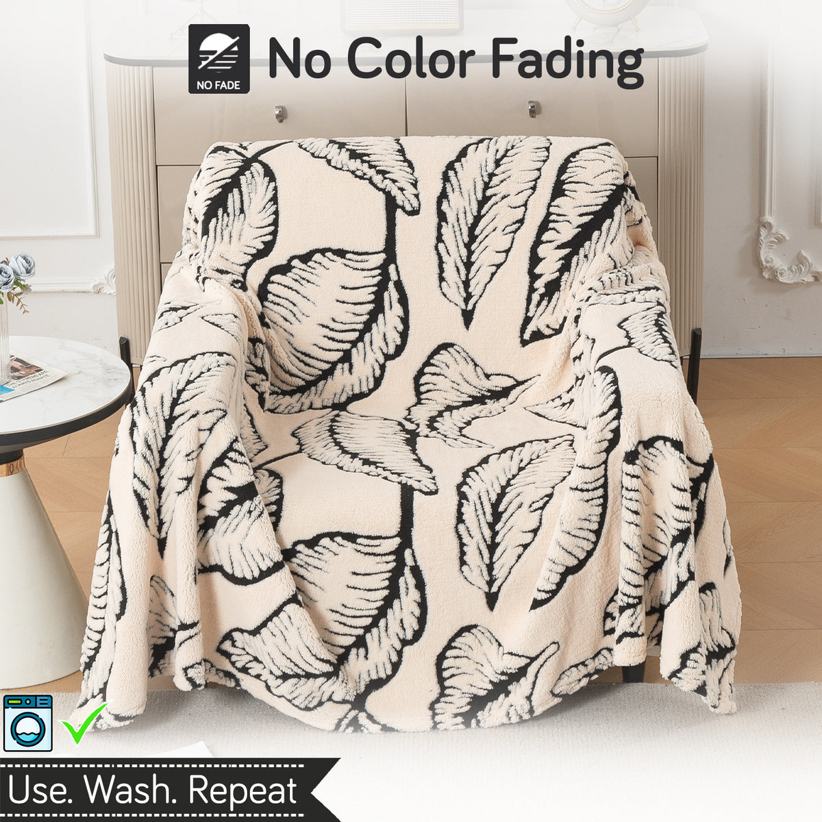 Buy Botanical Leaf Design Noirea Series Plush Sherpa Sofa Throw – Single Seater Sofas | HOKIPO