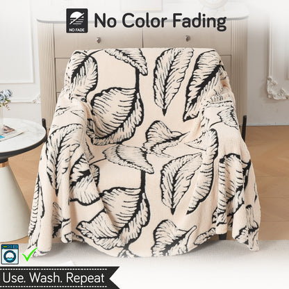 Buy Botanical Leaf Design Noirea Series Plush Sherpa Sofa Throw – Single Seater Sofas | HOKIPO
