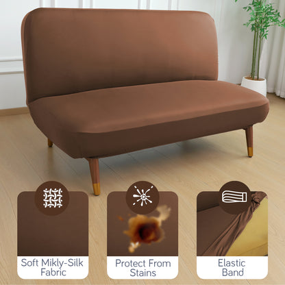 SereneSolids Stretchable Elastic Armless Sofa Cover – 140 GSM, Futon Slipcover, Easy Fit, Brown
