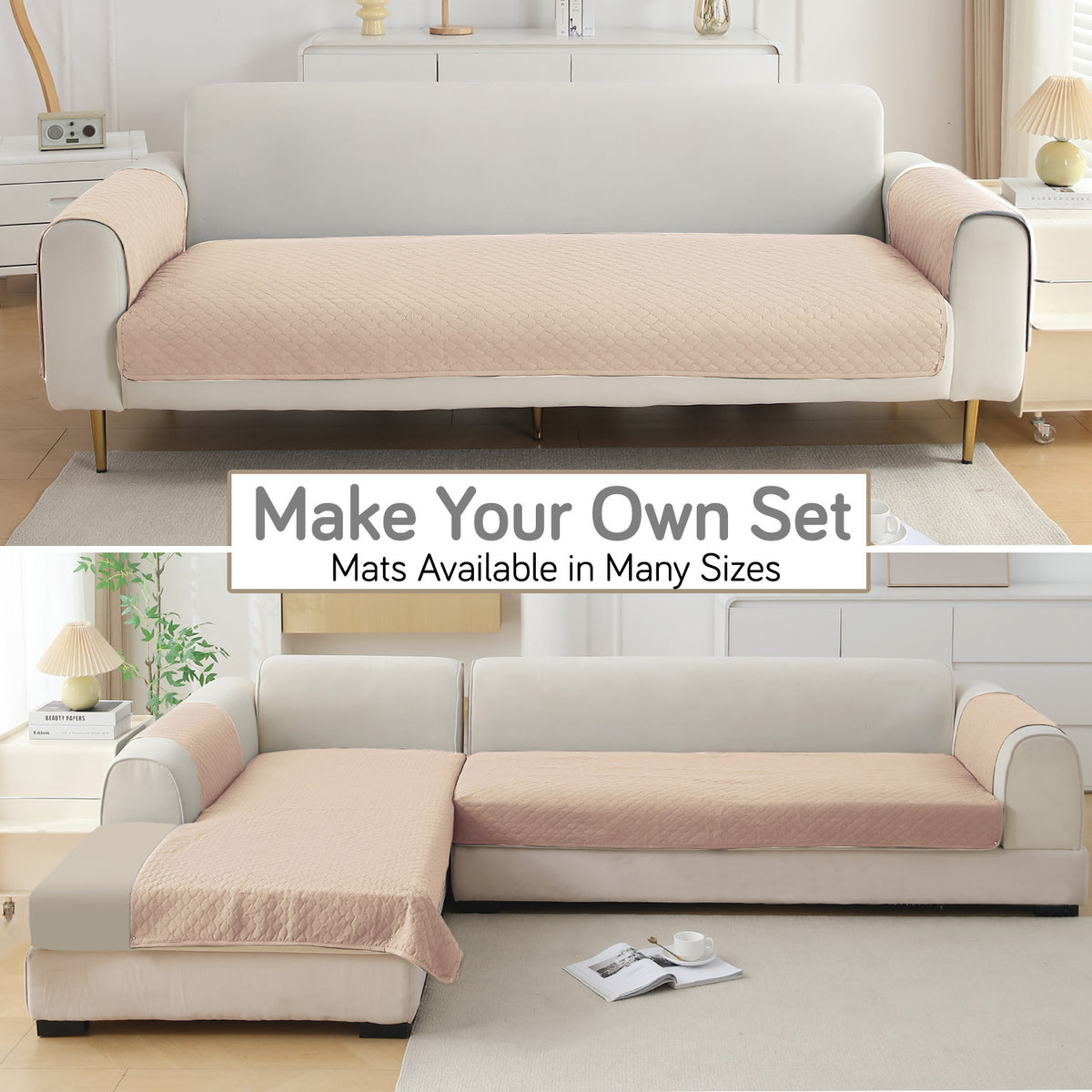 Polyester Quilted Sofa Cover Mats, Beige
