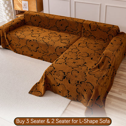 Buy Rustic Caramel Colour Camellia Blossom Luxury Plush Sofa Throw for L-Shape Sofa – 3 Seater & 2 Seater Sofa | HOKIPO