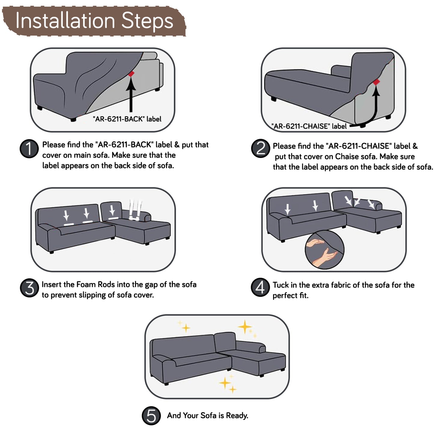 Aria Nova Bubble 2-Piece Stretchable L Shape Sofa Cover with Right Chaise, Mocha Brown