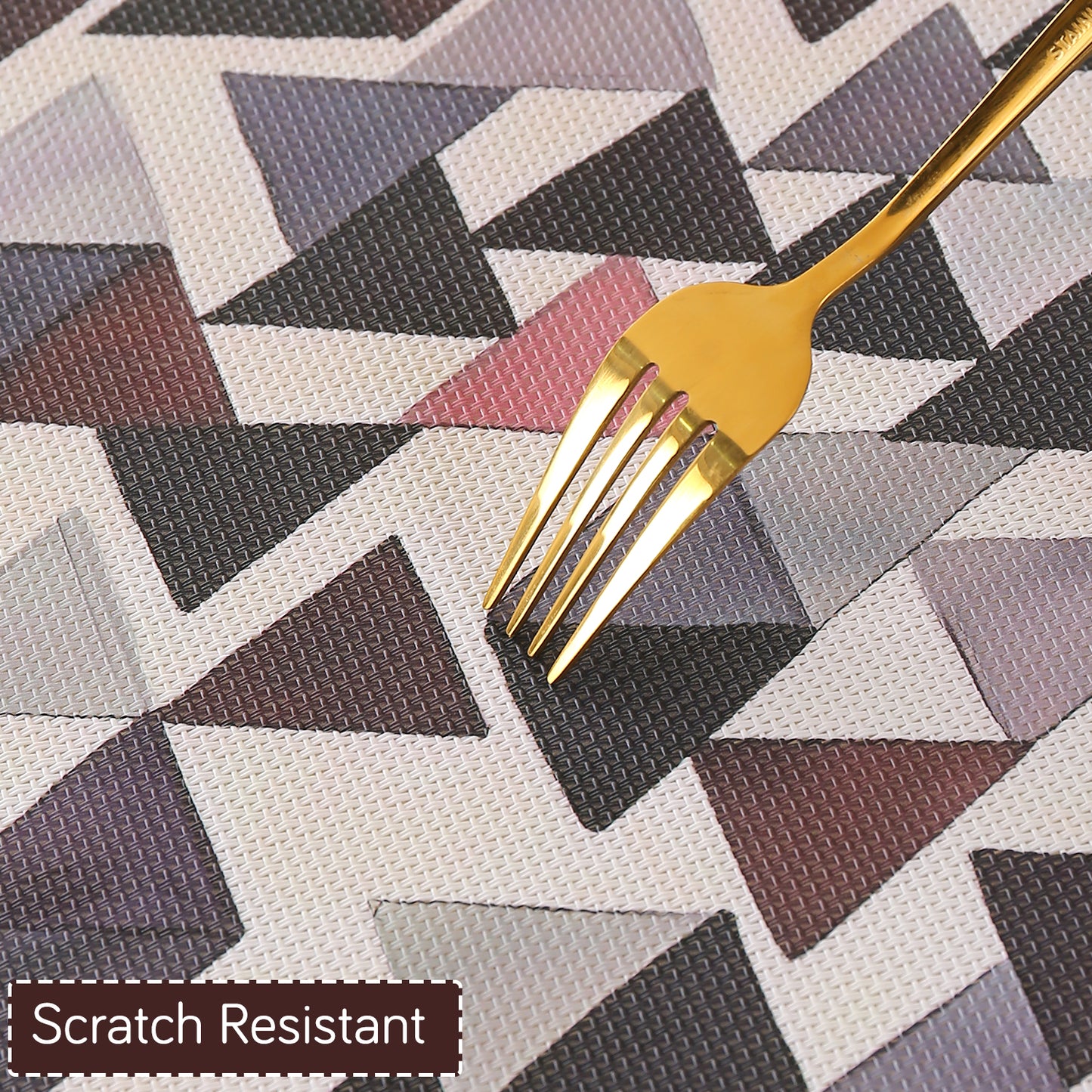 Color Splash PVC Mats for Dining Table, Triangular Mosaic - Burgundy Red