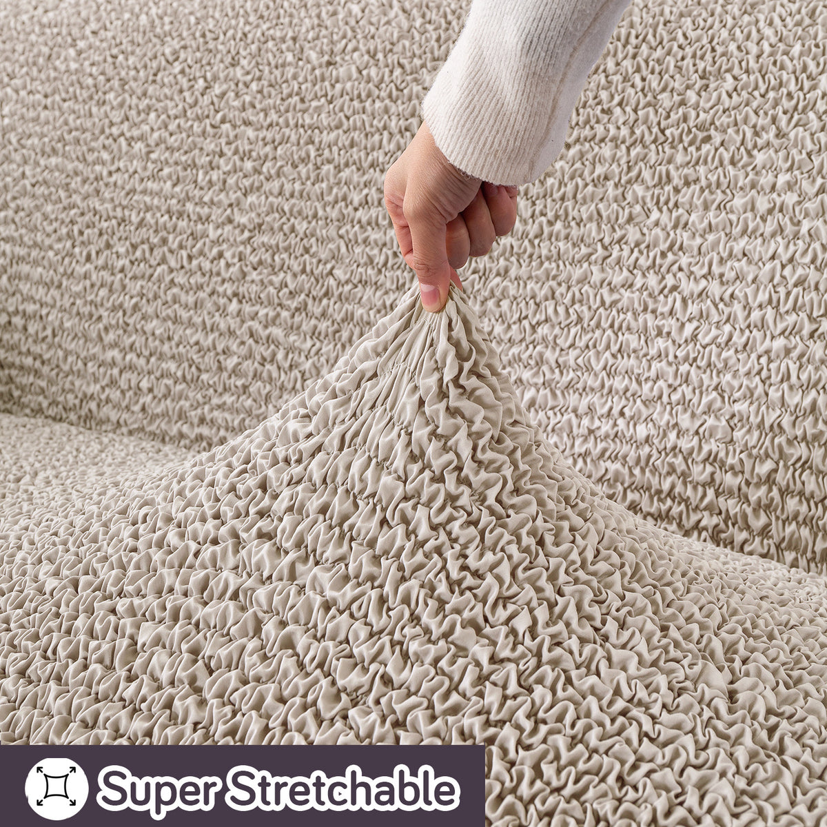 Italian Belissia Luxe Series' Super Stretchable Microfiber 1/2/3 Seater Sofa Cover, Snow Cream