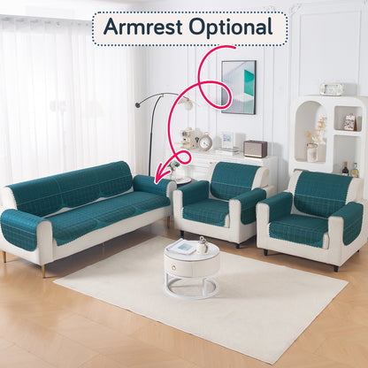 'Comfort Grid Series' Premium Quilted 5 (3+1+1) Seater Sofa Cover Set with Foam Filling | Peacock Blue
