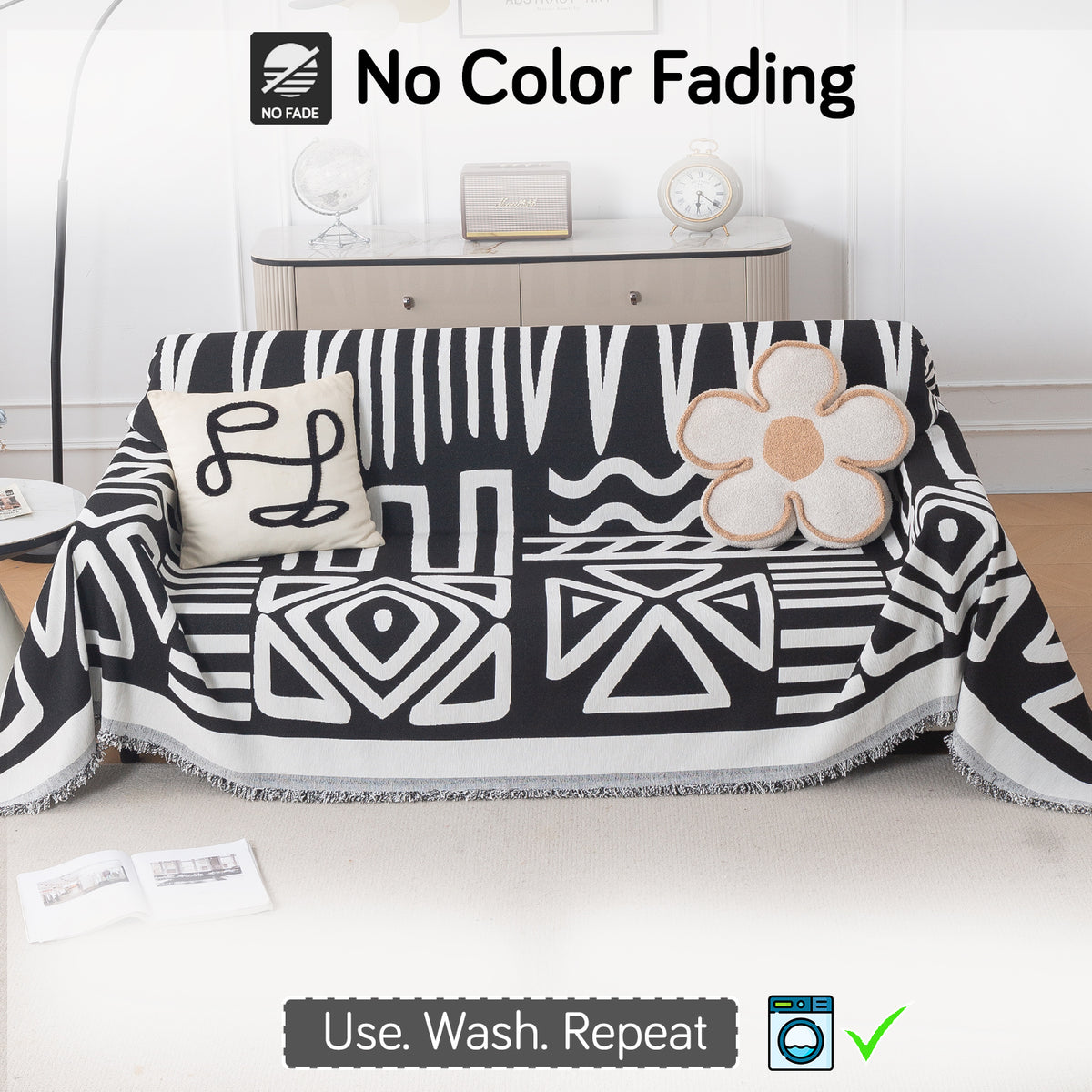 Buy Black Colour Urban Tribe Chenille 3 Seater Sofa Throw | HOKIPO