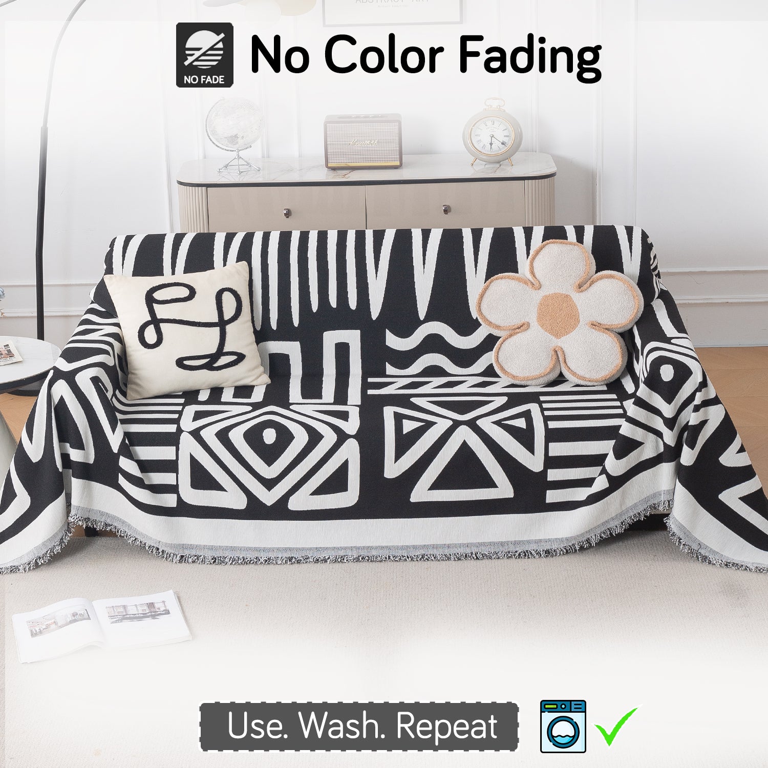 Buy Black Colour Urban Tribe Chenille 3 Seater Sofa Throw | HOKIPO