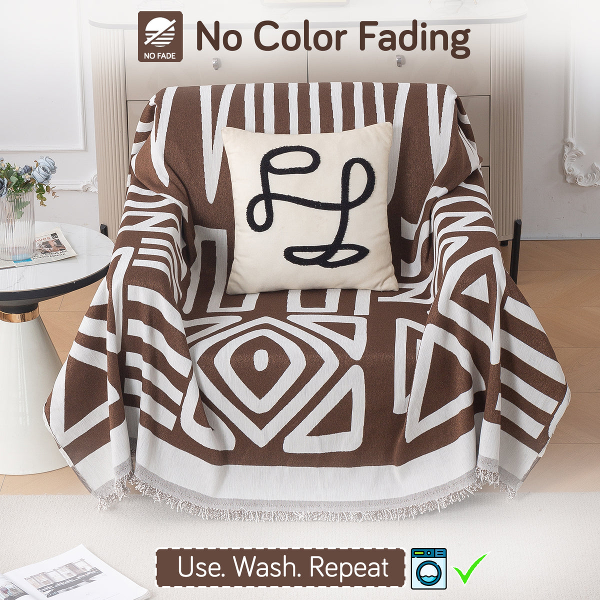 Buy Chocolate Brown Colour Urban Tribe Chenille 1 Seater Sofa Throw | HOKIPO