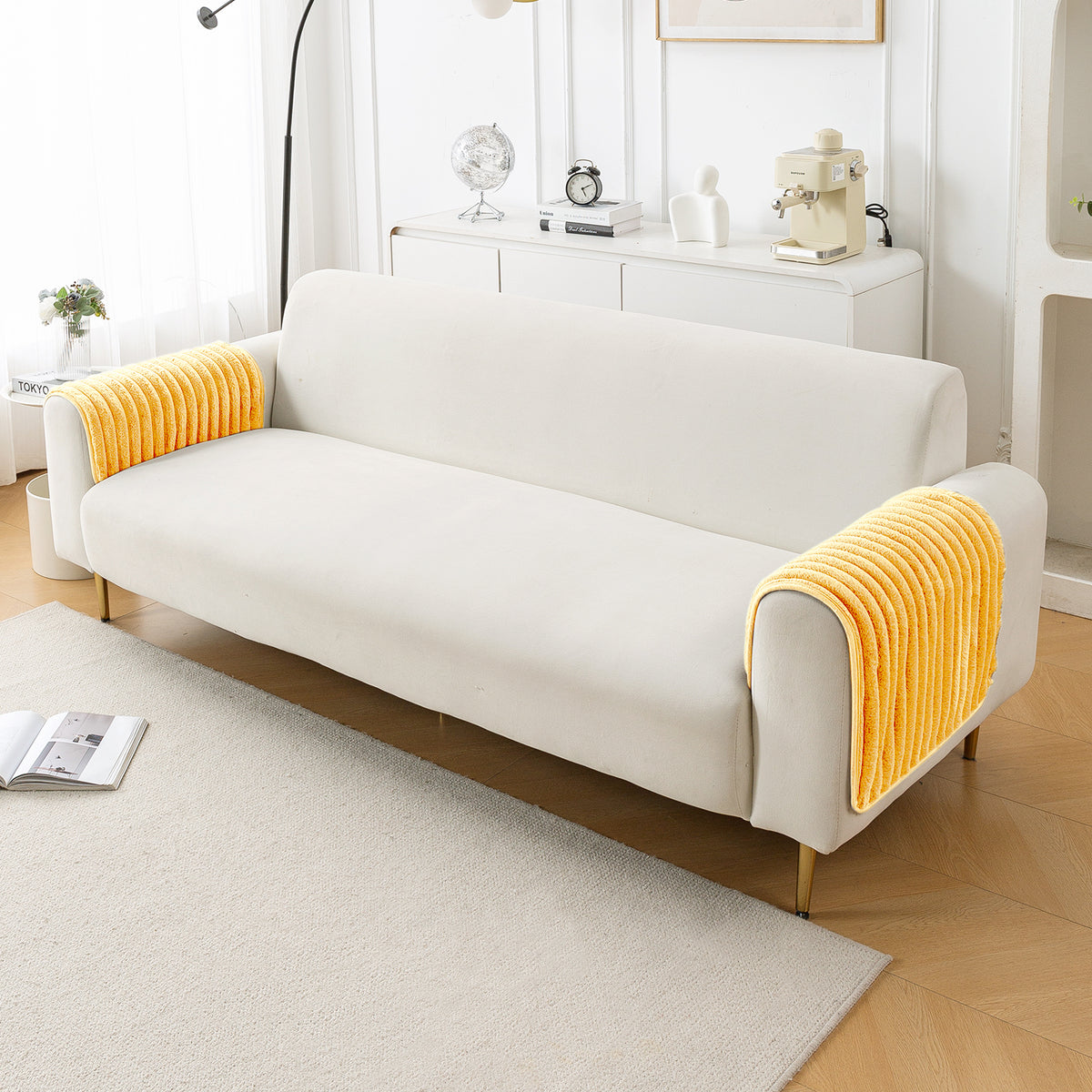 Faux Rabbit Fur Plush Anti-Slip Sofa Mat |Snuggle Fur Mustard Yellow