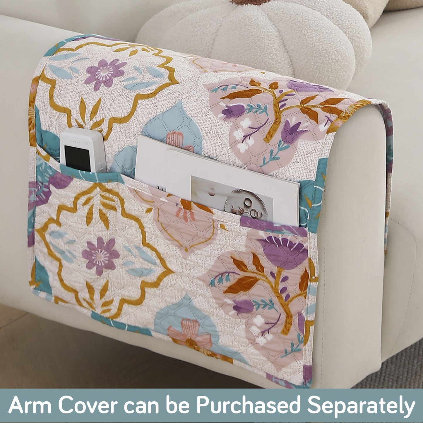 Polyester Printed Quilted Sofa Cover Mats, Quatrefoil Multicolor