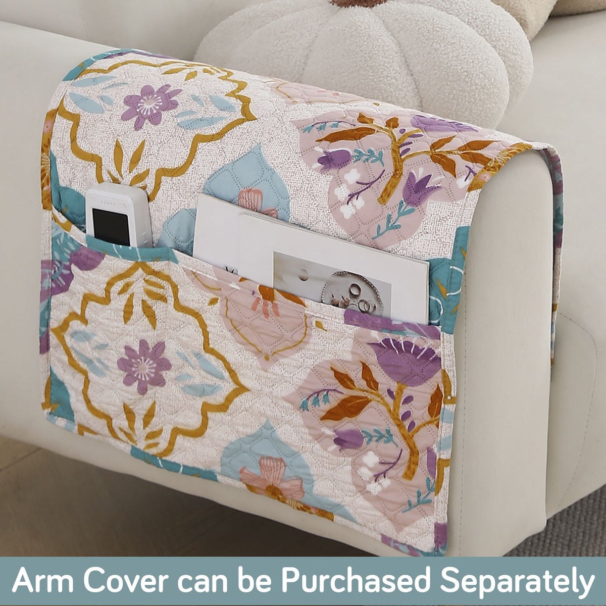 'Viva Casa' Polyester Printed Quilted Sofa Cover Mats, Quatrefoil Multicolor
