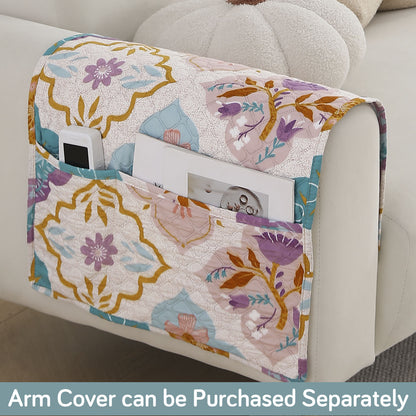 Polyester Printed Quilted Sofa Cover Mats, Quatrefoil Multicolor