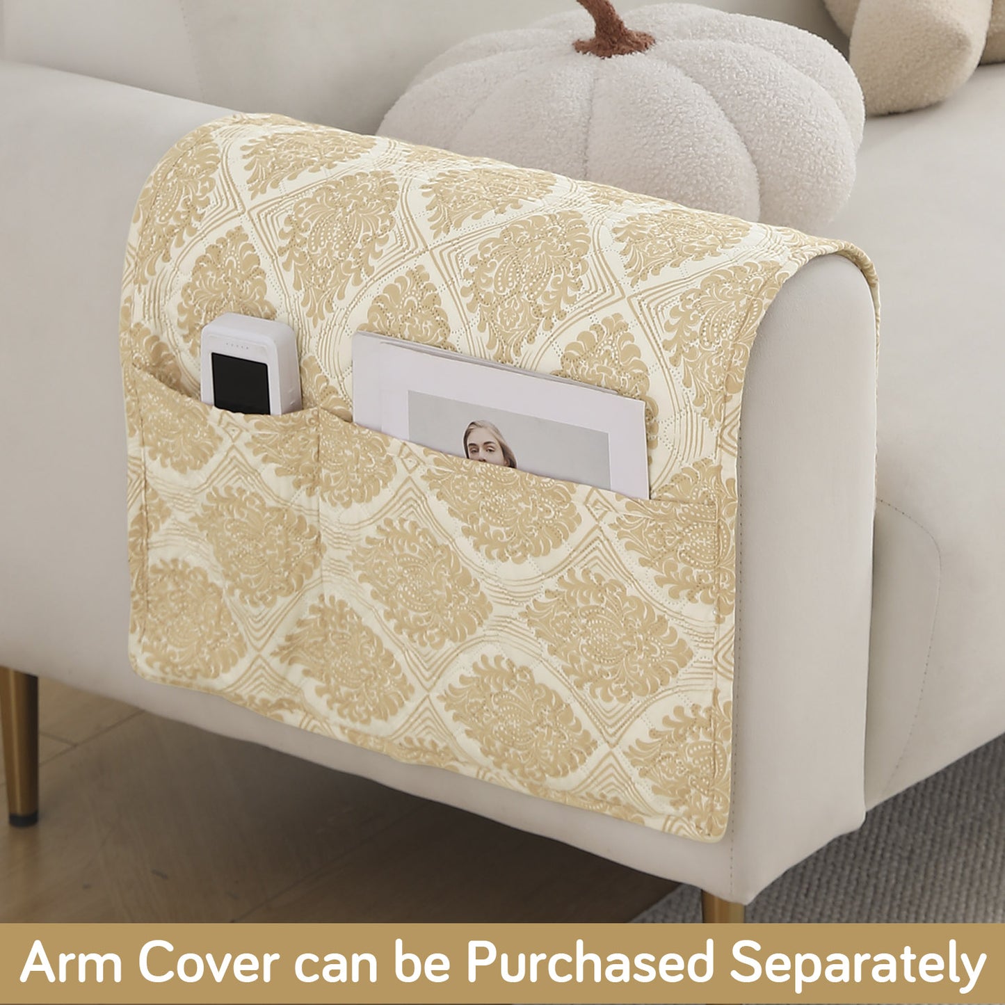 Polyester Printed Quilted Sofa Cover Mats, Ogee Ivory