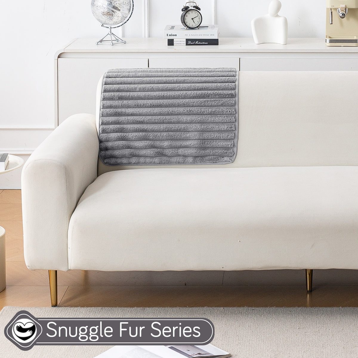 Faux Rabbit Fur Plush Anti-Slip Sofa Mat |Snuggle Fur Grey