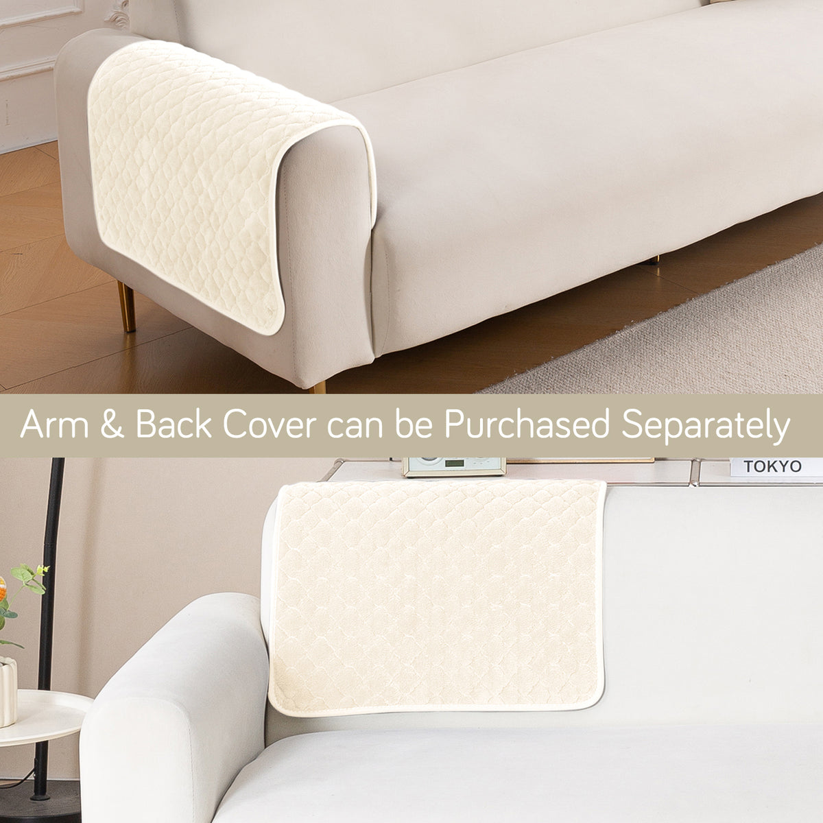 Diamond Plush Pebble Quilted Sofa Cover Mat, Cream