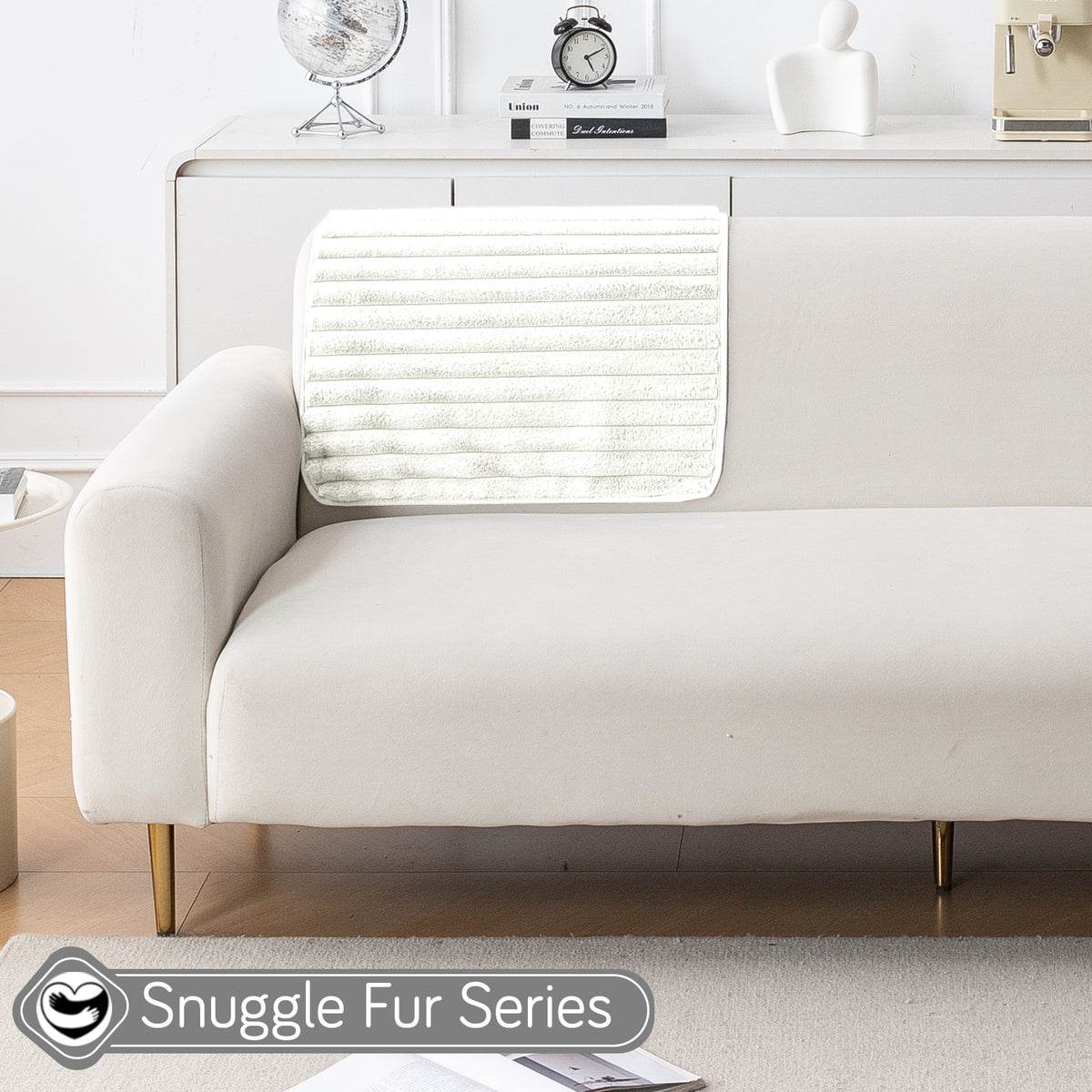 Faux Rabbit Fur Plush Anti-Slip Sofa Mat |Snuggle Fur Pearl White