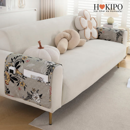 Polyester Printed Quilted Sofa Cover Mats, Floral Ash Grey