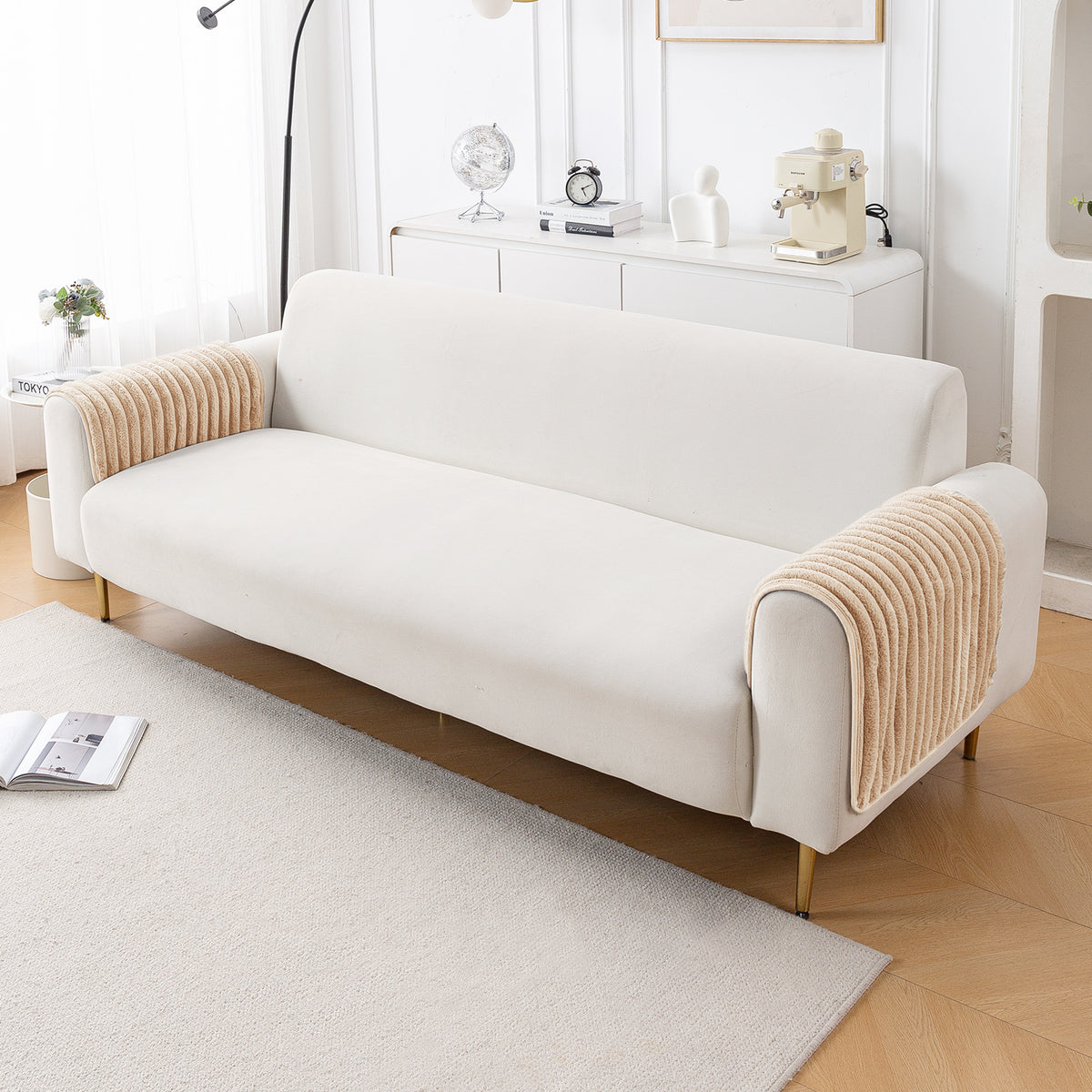 Faux Rabbit Fur Plush Anti-Slip Sofa Mat |Snuggle Fur Sand Brown