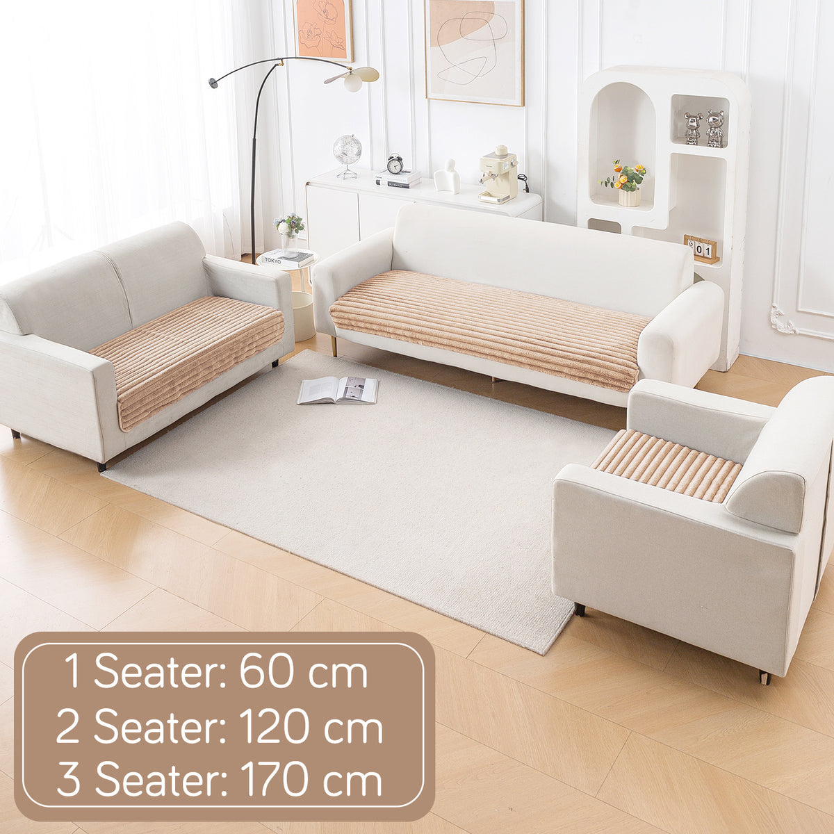 Faux Rabbit Fur Sofa Cover Combination Set, 'Snuggle Fur Series' Sand Brown