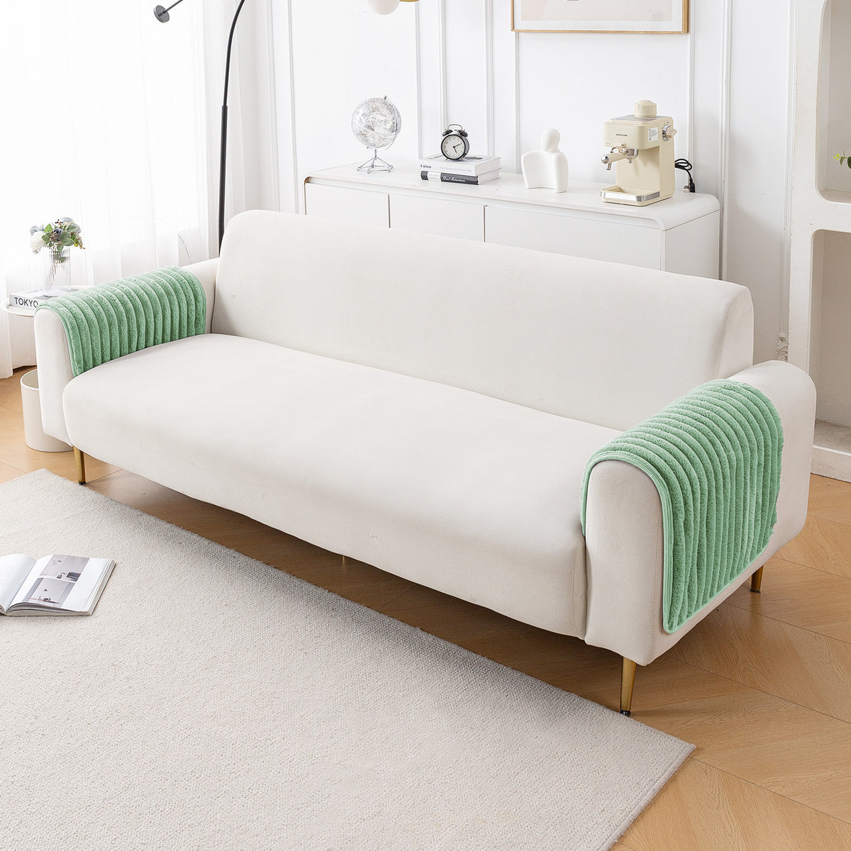 Faux Rabbit Fur Plush Anti-Slip Sofa Mat |Snuggle Fur Sage Green